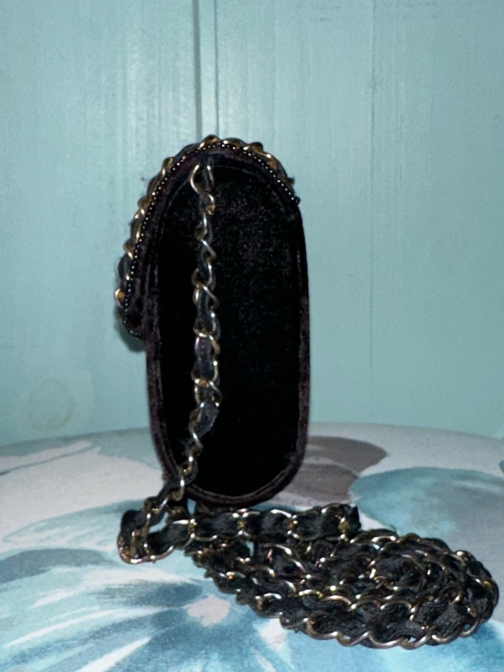 MAGID - Hand Made, Black Velvet Evening Clutch with Multicolor Gem Accents - Picture 5 of 11